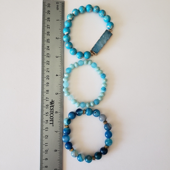 Bohemian Blue Ocean Women's bracelet 5pcs Natural Stone Glass Handmade Beaded - Picture 7 of 15